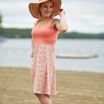 Robe camisole - Dos ouvert et jupe ample -  Corail et menthe