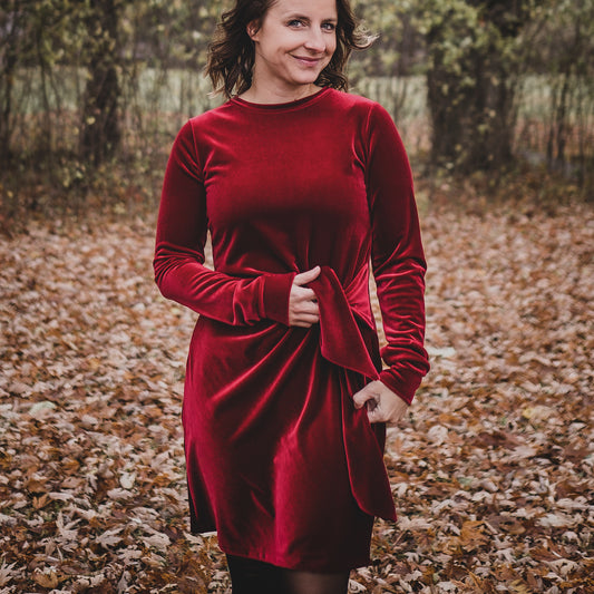 Robe à boucle - Manches longues - Velours rouge